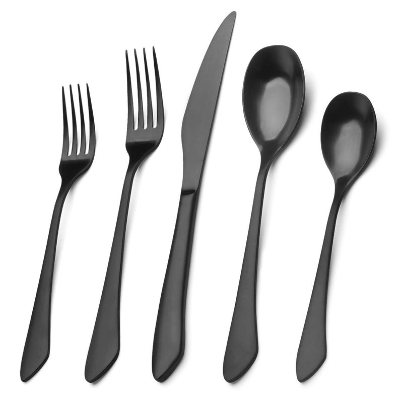 sharecook Matte Black Silverware Set, 20-Piece Stainless Steel Flatware Set Service for 4, Satin Finish Tableware Cutlery Set for Home and Restaurant, Dishwasher Safe - Image 1
